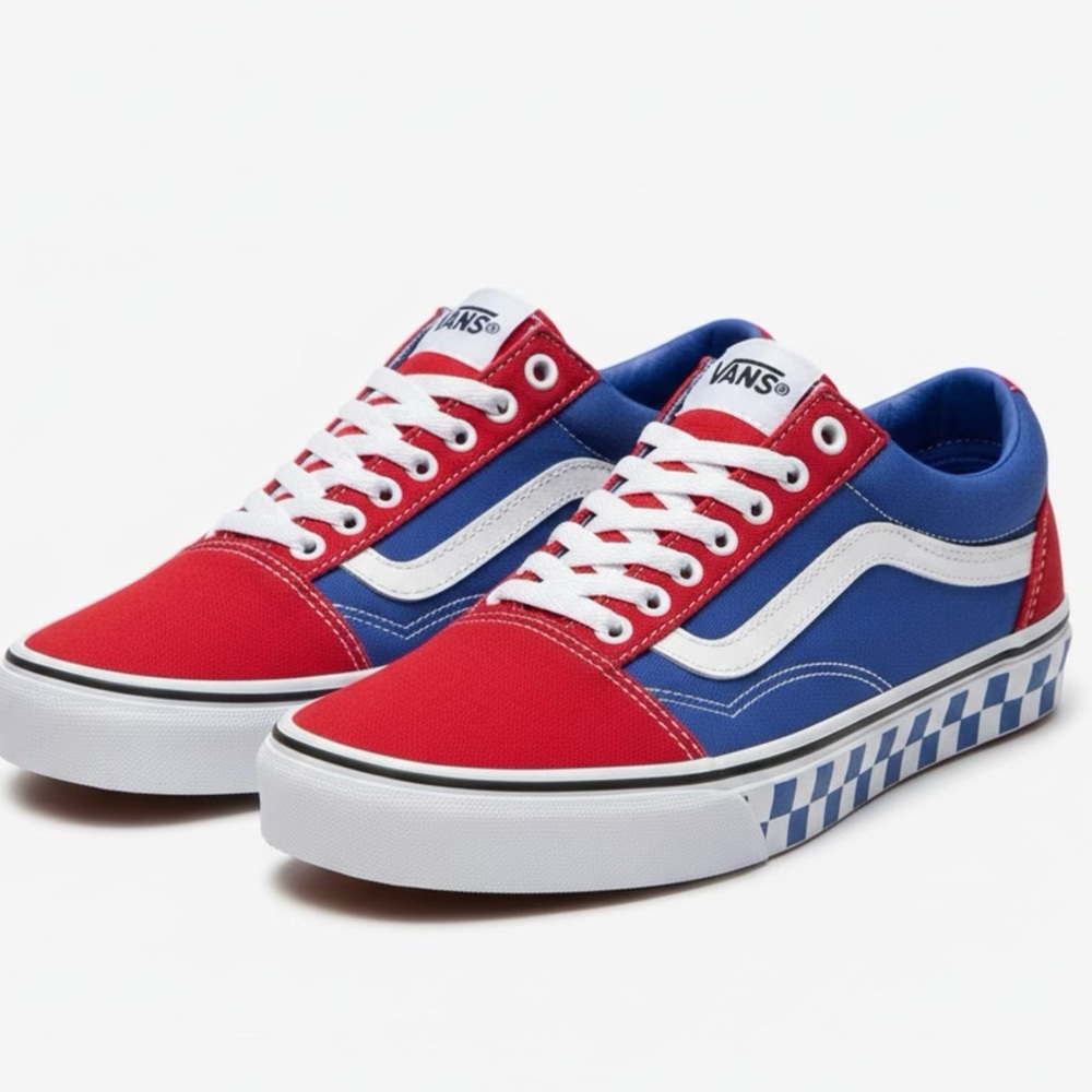Vans Old Skool Red White Blue Checkerboard Sole Men’s Size 9